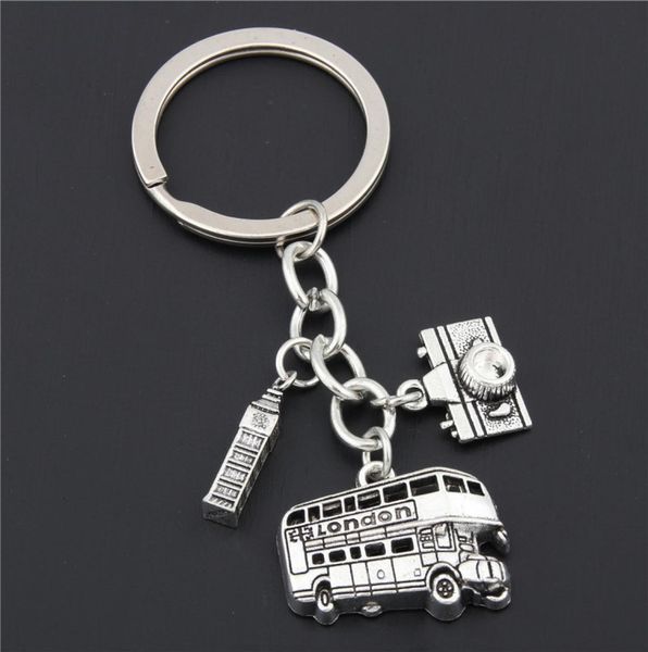 

keychain 1pc london keychain big ben key ring bus charms with camera england gift for traveler e16356522343, Silver
