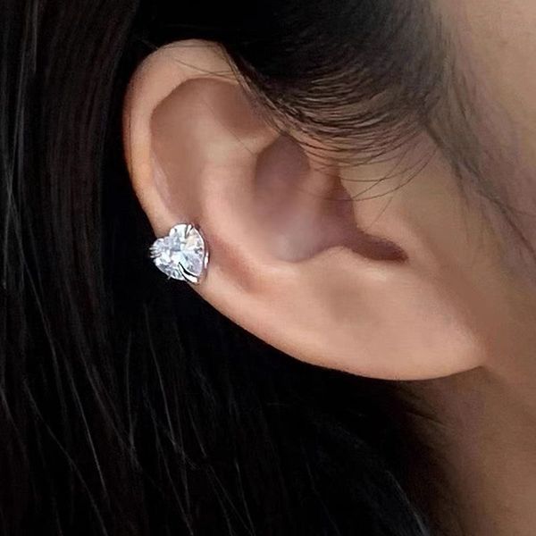 

f2k style earrings for women girls stud sweet heart-shaped zircon clip-ons, Silver