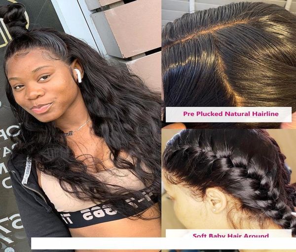 

h body wave fake scalp wig 13x6 deep lace front human hair wigs invisible remy preplucked bleached knots transparent hd lace wig6924190, Black;brown