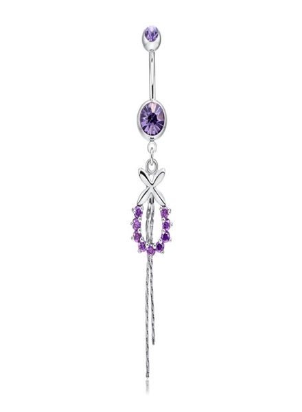 

whitepurple cubic zirconia cross round loop chains tassels white gold color body jewelry bijoux navel ring2165771, Silver