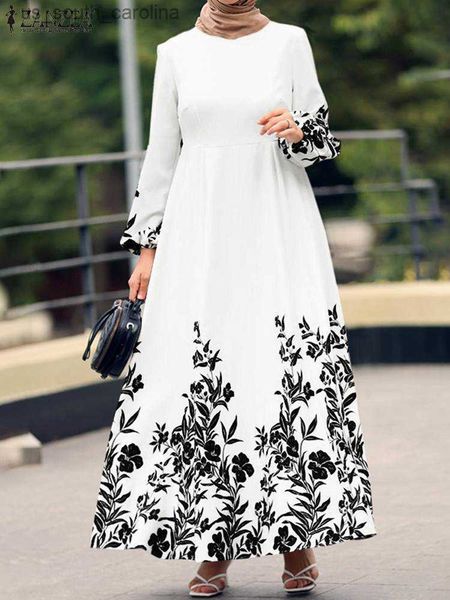 

zanzea women spring muslim dress kaftan long sleeve o neck dress abaya morocco long maxi dress casual floral printed vestidos l230522, Black;gray
