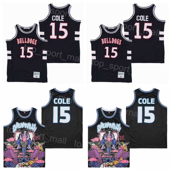 

high school basketball 15 jermaine cole jersey terry sanford shirt uniform brand x 15 dreamville team color navy blue black moive hiphop col, Black;red