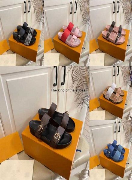 

women sandals designer sandals adjusted gold buckles bom dia flat mule 1a3r5m beach slides fashion wear slippers2225890, Black