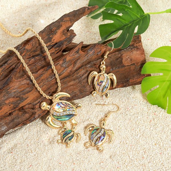 

hawaiian hamilton gold sea turtle necklace earrings jewelry set with shell pearl polynesian island jewellery, Silver