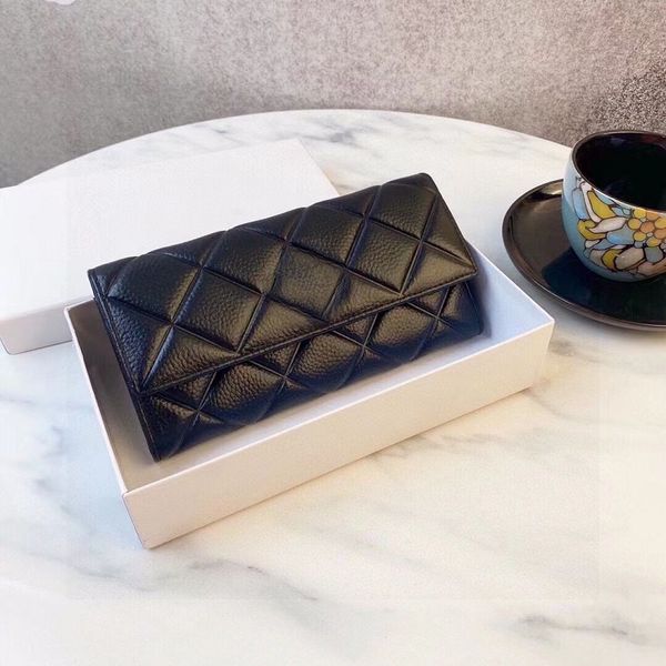 

r small purse card holder wallet caviar wallet zipper wallet ladies leather wallet long wallet quilted fashion bag caviar clutch bag 19cm, Red;black