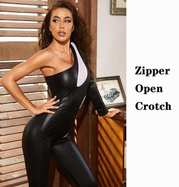 

other panties women erotic open cross lingerie latex leather gymnastic suit crotchless ladies one shoulder jumpsuit botto5990518, Red;black