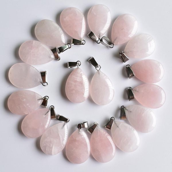 

natural stone pink rose quartz opal tiger's eye turquoise water drop shape charms white black crystal pendants for necklace accessories, Bronze;silver