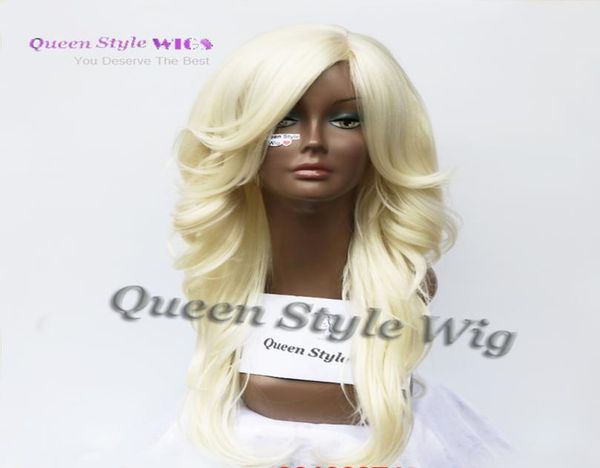 

women wigs pastel blonde long wavy eversion curly hair wig oblique fringe hairstyle wig synthetic pale blonde color wig5957051, Black