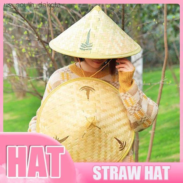 

vintage style bamboo rattan fisherman hat handmade weave str bucket hat tourism rain dance props cone fishing sunshade hat l230523, Blue;gray
