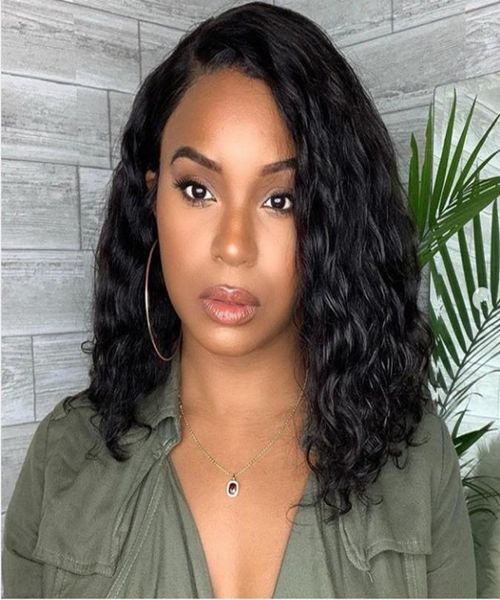 

short bob deep wave lace wig glueless full lace human hair wig with baby hair curly closure hair wigs for women2379515, Black