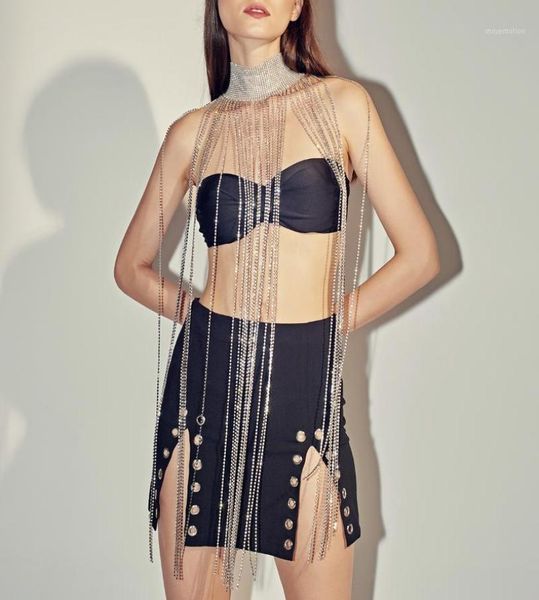 

chains long necklace strap fringe tassel rhinestone body chain jewelry women choker bikini crops cover crystal cape shawl9685385, Silver