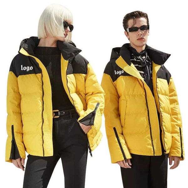 

men's street style men's and women's same style pink down jacket short thickened hooded men's puffer jacket bfj, Black