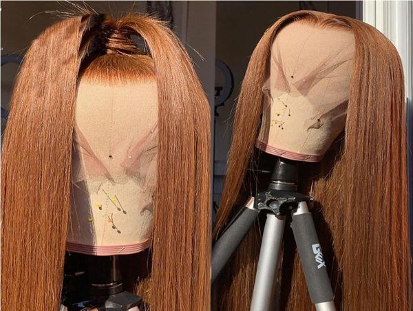 

13x4 ginger lace front wig indian straight lace frontal human hair wigs affordable 150 density transparent lace wigs bleached kno9963490, Black;brown