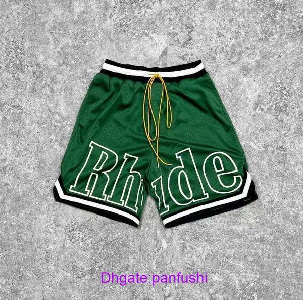 

rhude shorts wholesale designer for sale summer rhude mesh print shorts with ribbon panel fashion brand loose breathable sports drawcord pan, White;black