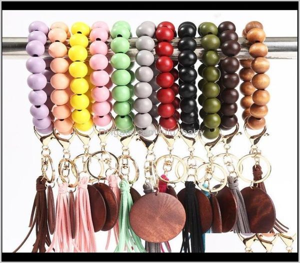 

keychains aessories11 colors wooden bracelet keychain with tassels keys diy wood fiber pandent woodwooden bead bangle key decorate7086096, Silver
