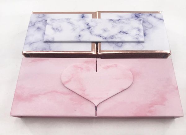 

whole eyelashes boxes marble heart design empty box custom private logo packaging for 10mm27mm long mink eyelash strip lashes3634494