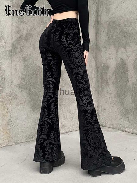 

women's pants capris insgoth retro gothic print black pants goth harajuku high waist flared pants gothic aesthetic punk high waist wome, Black;white