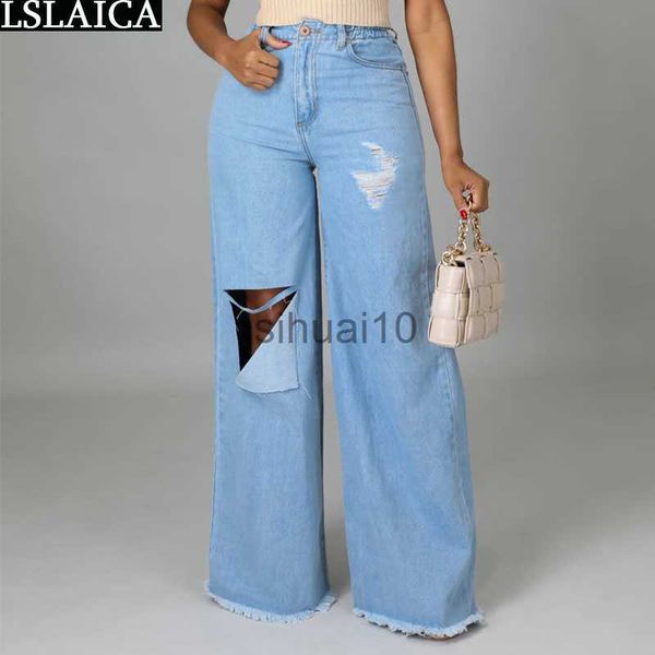

women's jeans y2k jeans woman high waist hole design loose wide leg casual spring summer pants streetwear fashion elastic new arrival t, Blue