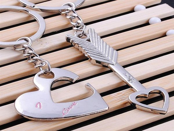 

fashion couple i love you heart with arrow shape keychain rings cupid key pendant key ring key chains9417350, Silver
