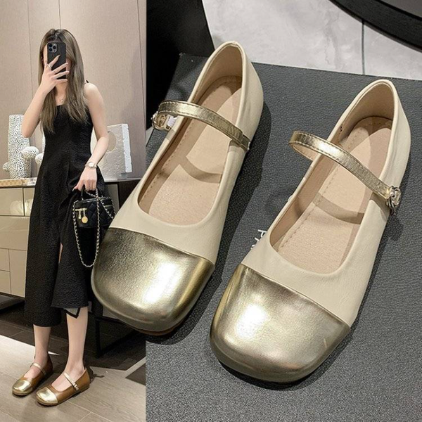 

xiaoxiang color matching mary jane shoes womens 2023 spring new net celebrity retro literary round head shallow mouth single, Black