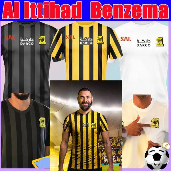 

2023 2024 al ittihad saudi soccer jersey 22 23 24 benzema football shirts maillots de football men uniforms kante, Black;yellow