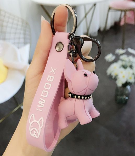 

cartoon french punk bulldog keychain pu leather dog keychains for women bag charm trinket men car key ring key chain jewelry7228316, Silver
