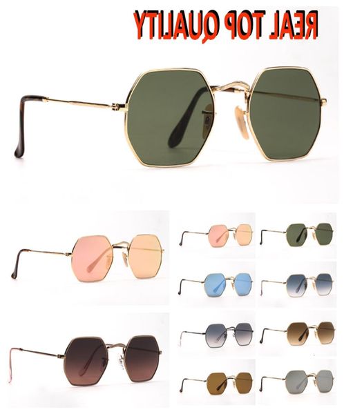 

womens fashion sunglasses mens octagonal flat metal sun glass ray lenses with leather case for christmas fashion gift7916864, White