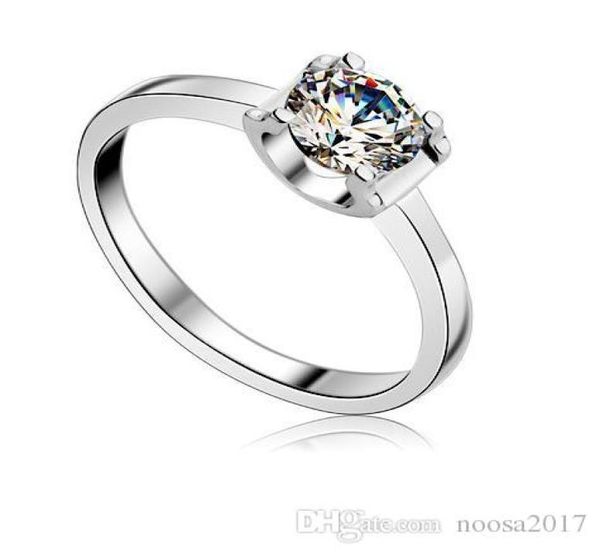 

fashion jewelry 925 sterling silver plated 4 claw simulation diamond wedding ring 4 size czech zircon rings3841988
