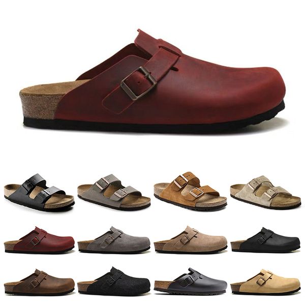 

boston clog slippers men women designer birks sandals leather bag head cork pull flats woody loafers mens womens slipper sandals brown black