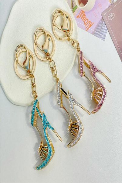 

jinglang trendy white powder blue crystal high heel shoe shape keychain bag key accessories ornaments2352406, Silver