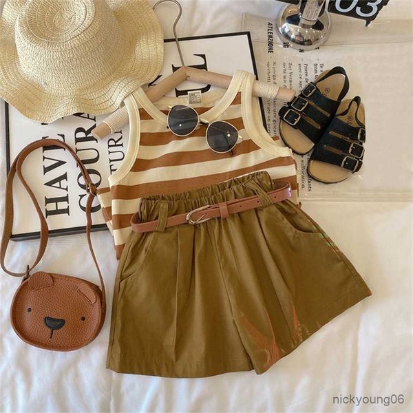 

clothing sets menoea girls summer outfits set new stripe vest t-shirt and short 2pcs suit toddler fashion children's casual kids, White