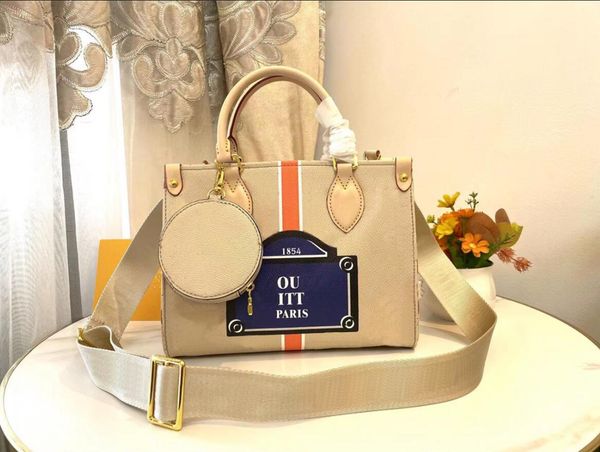

deluxe onthego pm tote bag 2023 m46373 autres toiles monograms women handbags on the go handbag with coin purse jacquard strap handbag cross