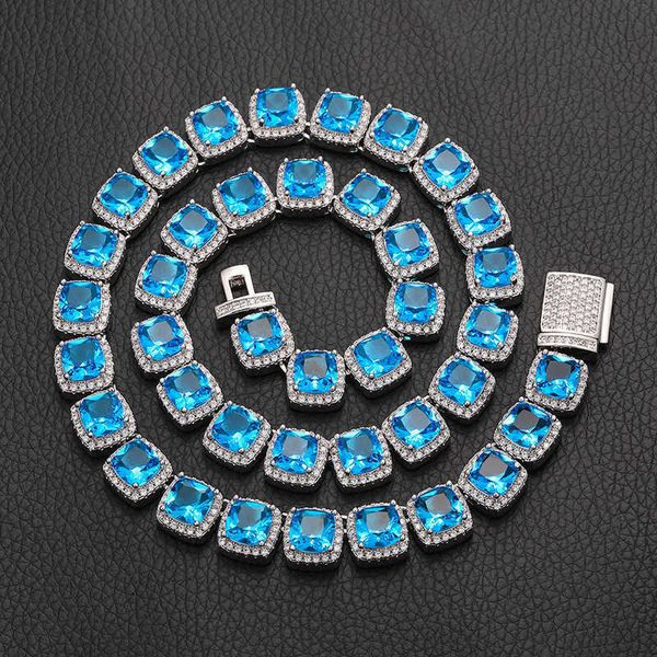 

hip hop necklace middle 8*8 princess color zircon crystal sugar chain trend necklace optional colors, Silver