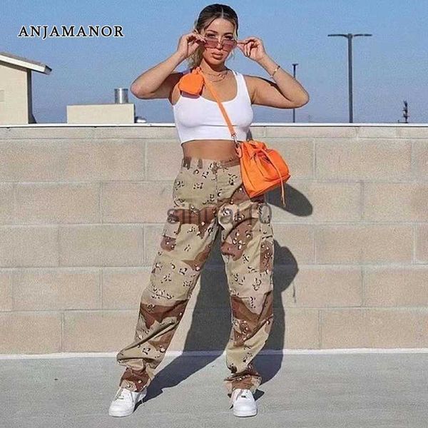 

women's pants capris anjamanor camouflage cargo pants streetwear women fashion bottoms baggy pants autumn 2023 casual trousers d82-ee45, Black;white