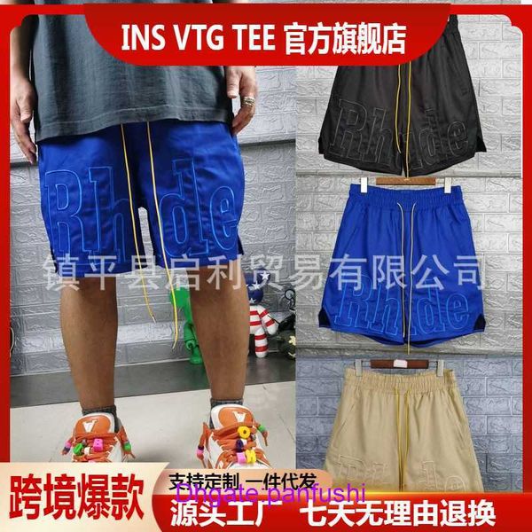 

wholesale designer rhude sport shorts for sale american style rh embroidery summer sports drawstring loose fitting men and womens beach casu, White;black