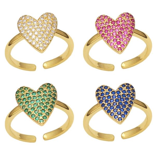 

gold color love heart shape finger rings luxury copper inlaid zircon open cuff ring for women engagement wedding jewelry gifts, Silver