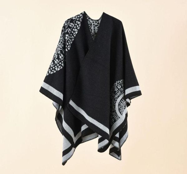 

scarves 2022 fashion winter warm floral ponchos and capes for women oversized shawl wraps cashmere pashmina female bufanda mujer8257501, Blue;gray