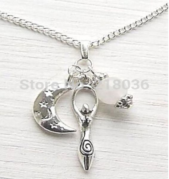 

vintage silver moon goddess crystal bead charms statement choker chain pendant necklaces woman fashion jewelry 10pcs l8226196953