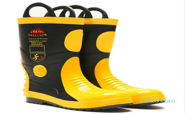 

fire fighting boots shoes with steel toe cap fireman protected wearing rubber flame retardant safety products fireman boots preven4471603, Black;red