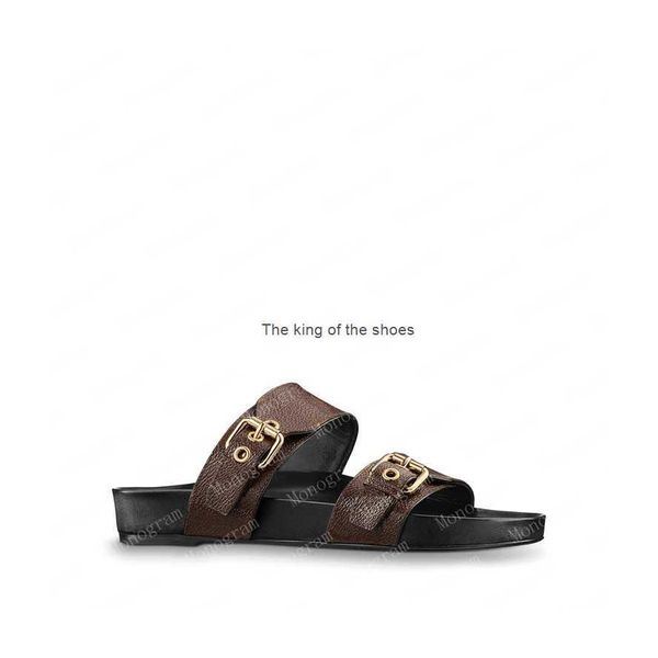 

2023 designer sandals women slipper men slides waterfront brown leather sandal womens high heels mens shoes 36-41 with orange box and dust b, Black