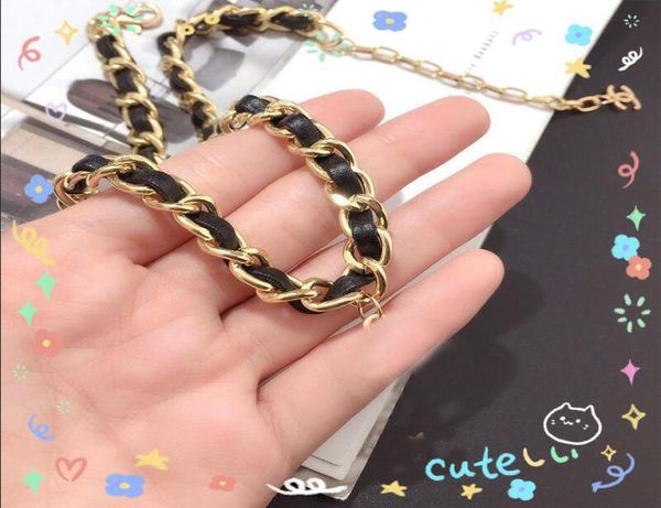 

luxury brand designer double letter pendant necklaces 18k gold plated leather crysatl rhinestone sweater newklace for women weddin4697520, Silver