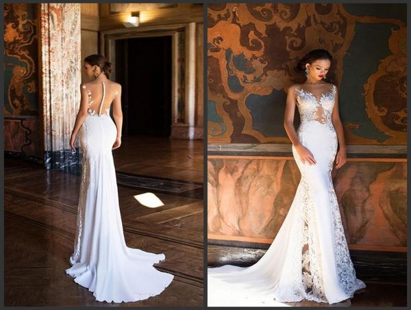 

2020 new milla nova mermaid wedding dresses sheer neck open back full lace wedding dress beach bridal gowns 3921814991, White