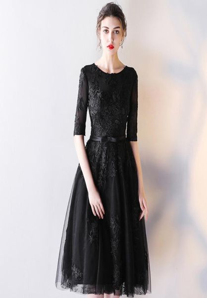 

bateau neck tulle cocktail dresses with lace appliques black 2020 knee length party dress fast 3705516