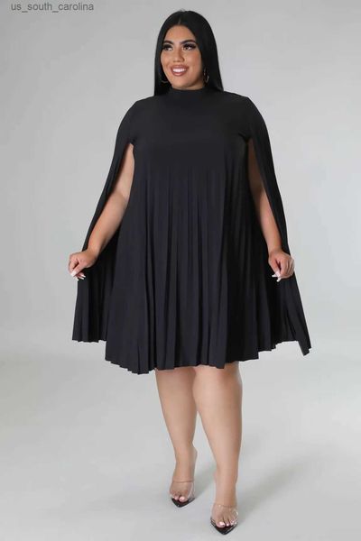 

perl plus size loose dress for women cloak sleeve pleated straight summer outfit vestidos de mujer elegantes para fiesta l230522, Black;gray