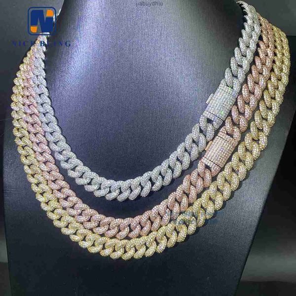 

factory price fine jewelry necklace 12mm hip hop cuban chain 5a+ cz diamond iced out cuban link chains, Silver