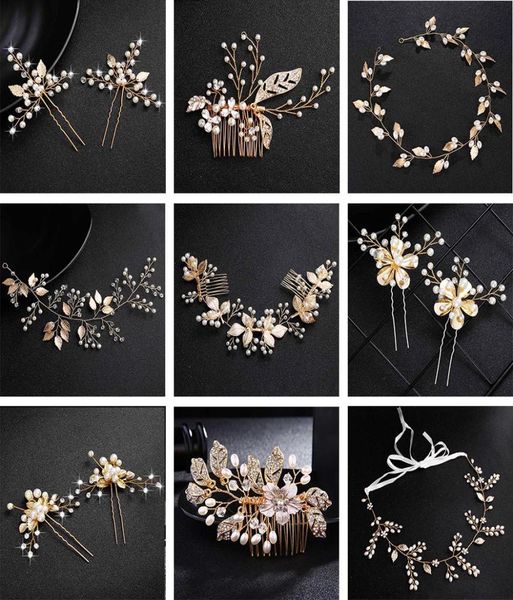 

qyy fashion pearls gold wedding hair accessories flowers bridal hair jewelry hair pins pearl clips for women headpieces5074711, Golden;silver