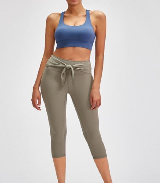 

a-05 women align crop 21" wrap waist nude front waist fashion strappy 7-point pants fitness leggings gym running workout yoga pants8095, White;red
