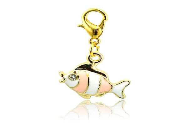 

brand new fashion floating charms alloy lobster clasp 4 color rhinestone fish charms diy accessories jewelry4209487, Bronze;silver