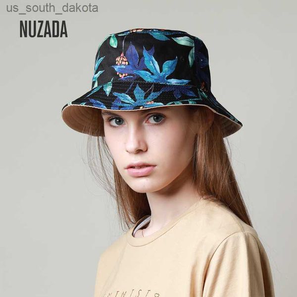 

nuzada print bucket hat summer hats for women fisherman hat cotton foldable female sunscreen shade caps double sided can be worn l230523, Blue;gray