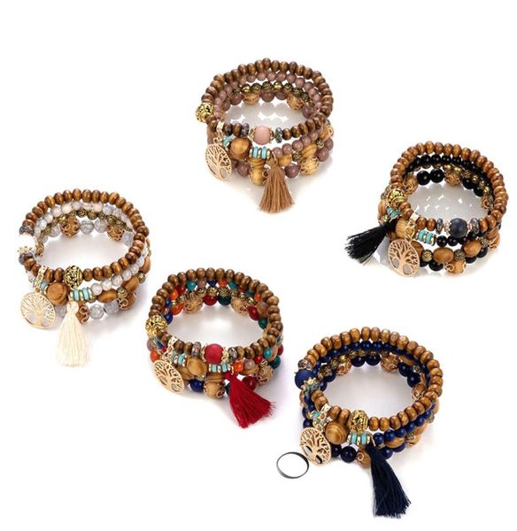 

bohemia beaded strands bracelet tibetan buddhist wood prayer tree of life tassel crystal bead mala bracelet beads bracelets women 1139862, Black